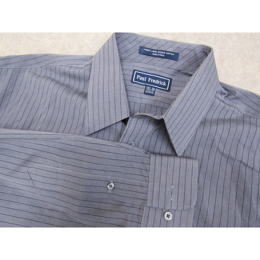 Paul Fredrick Mens Grey Pinstripe Dress Shirt 16.5 36 Classic Fit Cotton LS